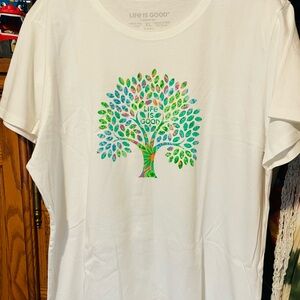Life Is Good White Tee with Colorful Tree Design